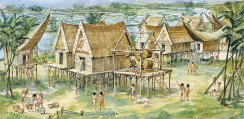 青銅器時代のベトナムの村のシーン